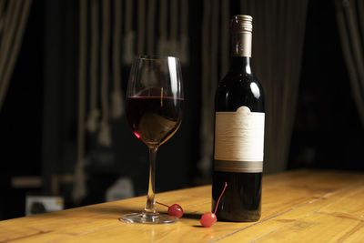 Close-up of wine glass on table