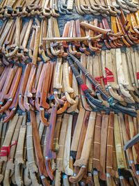 Full frame shot of hockey sticks