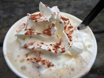 Close-up of mocha with whipped cream