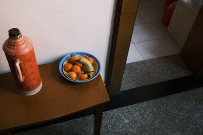 High angle view of breakfast on table at home
