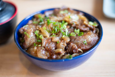 Close-up of soup in bowl on table