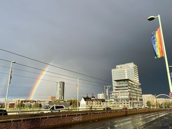 Road by buildings against sky in city