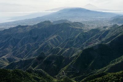 High angle view of mountains against sky