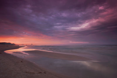 Scenic view of beach against sky during sunset