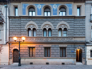 Low angle view of illuminated building