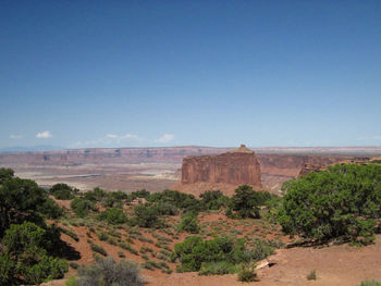 Scenic view of landscape against clear blue sky