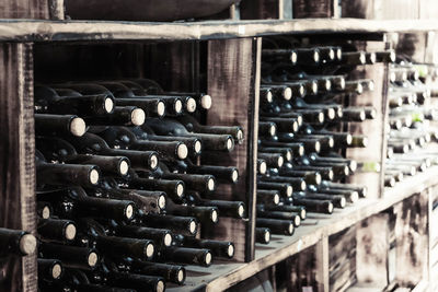 Full frame shot of old bottles