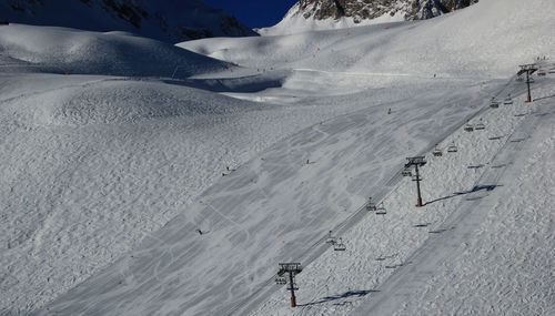 High angle view of snow covered landscape