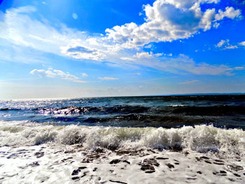 Scenic view of sea against cloudy sky