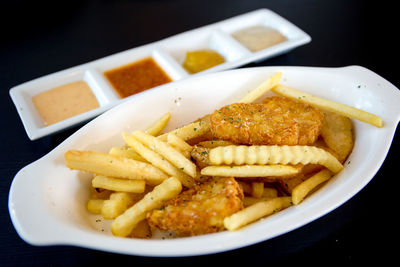 Close-up of food served in plate