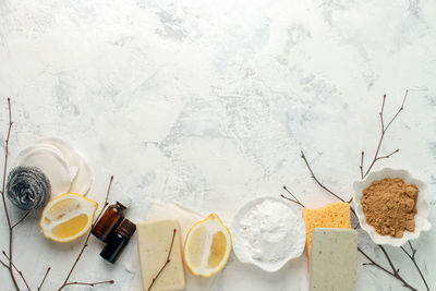 High angle view of ice cream on table