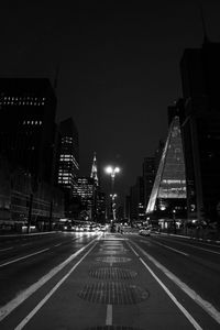 View of city lit up at night