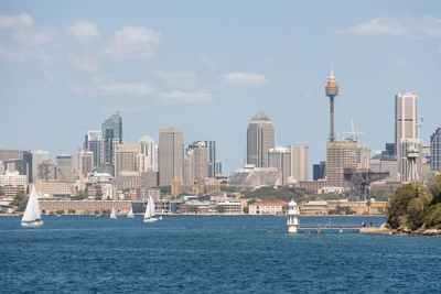 Modern buildings in city against sky