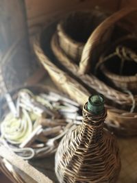 High angle view of wicker basket on table