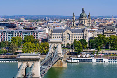 Bridge over buildings in city