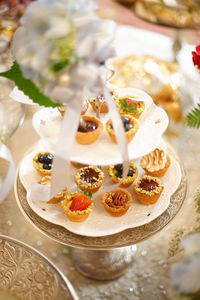 High angle view of dessert in plate on table