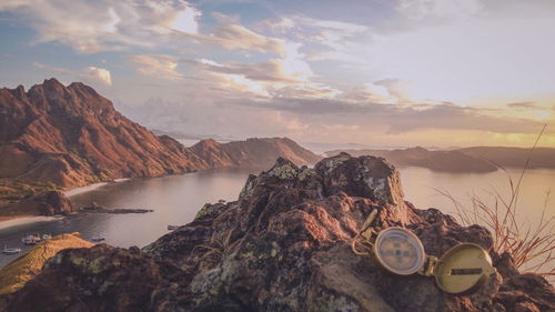 Panoramic view of lake against sky during sunset