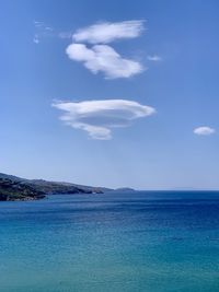 Scenic view of sea against blue sky