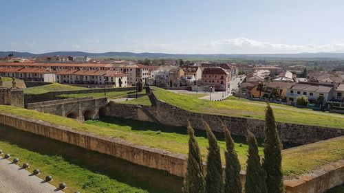 Panoramic view of old building in city against sky