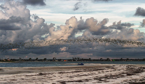 Scenic view of sea against cloudy sky