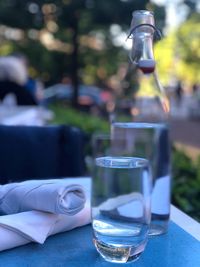 Close-up of beer glass on table