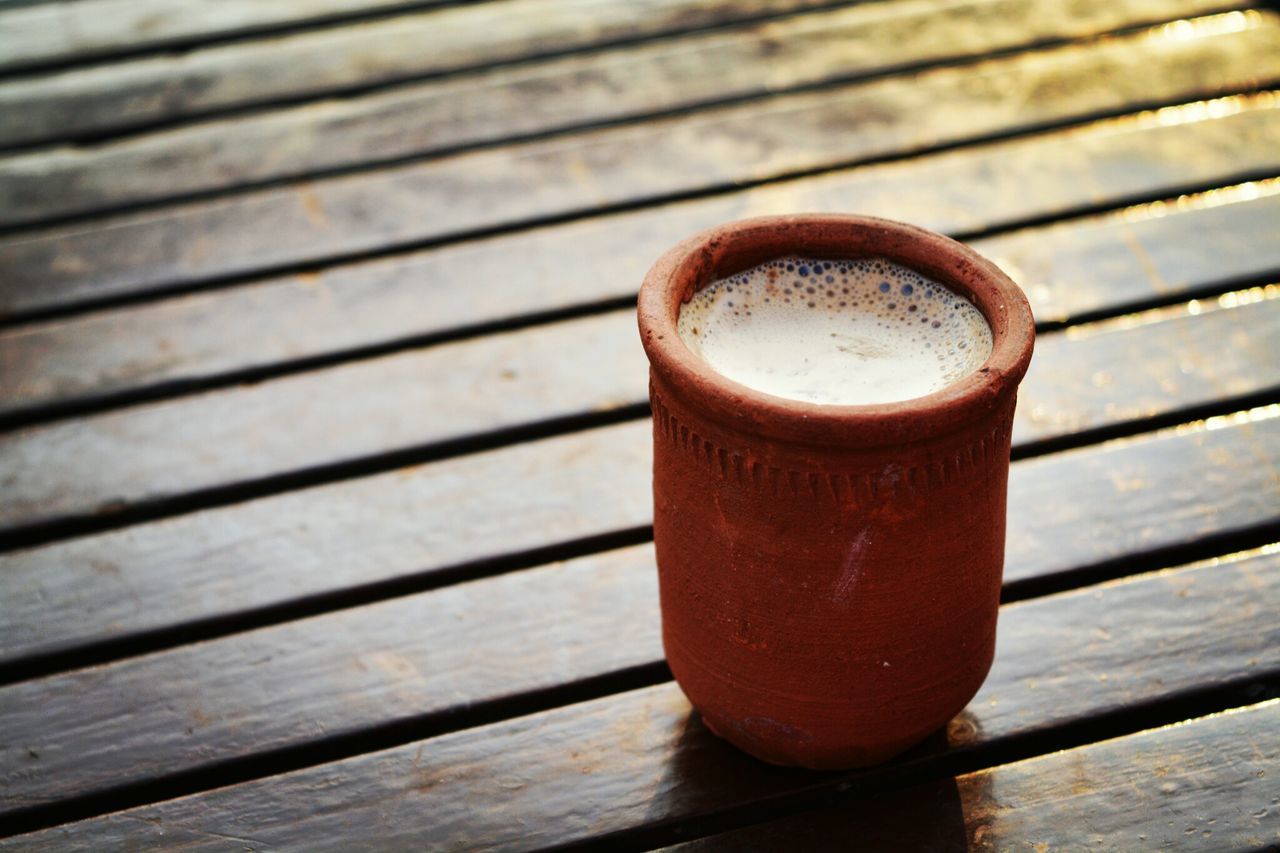 drink, refreshment, table, wood - material, freshness, frothy drink, food and drink, outdoors, no people, close-up, day, latte