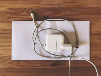 High angle view of electric lamp on table