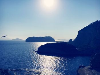 Scenic view of sea against clear blue sky