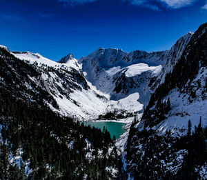 Scenic view of snowcapped mountain against clear sky