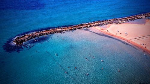High angle view of swimming in sea