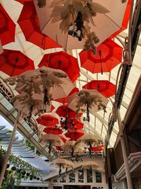 Low angle view of people hanging on ceiling