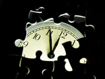 Close-up of clock against black background