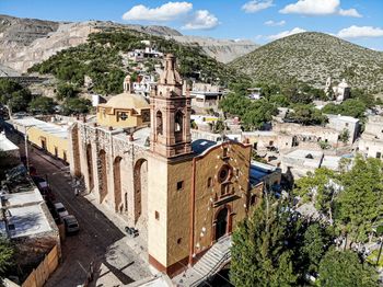 High angle view of buildings in town