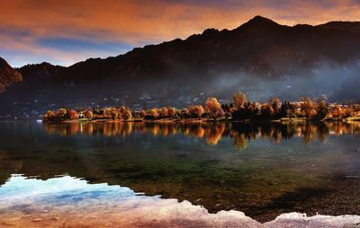 Scenic view of lake against sky during sunset