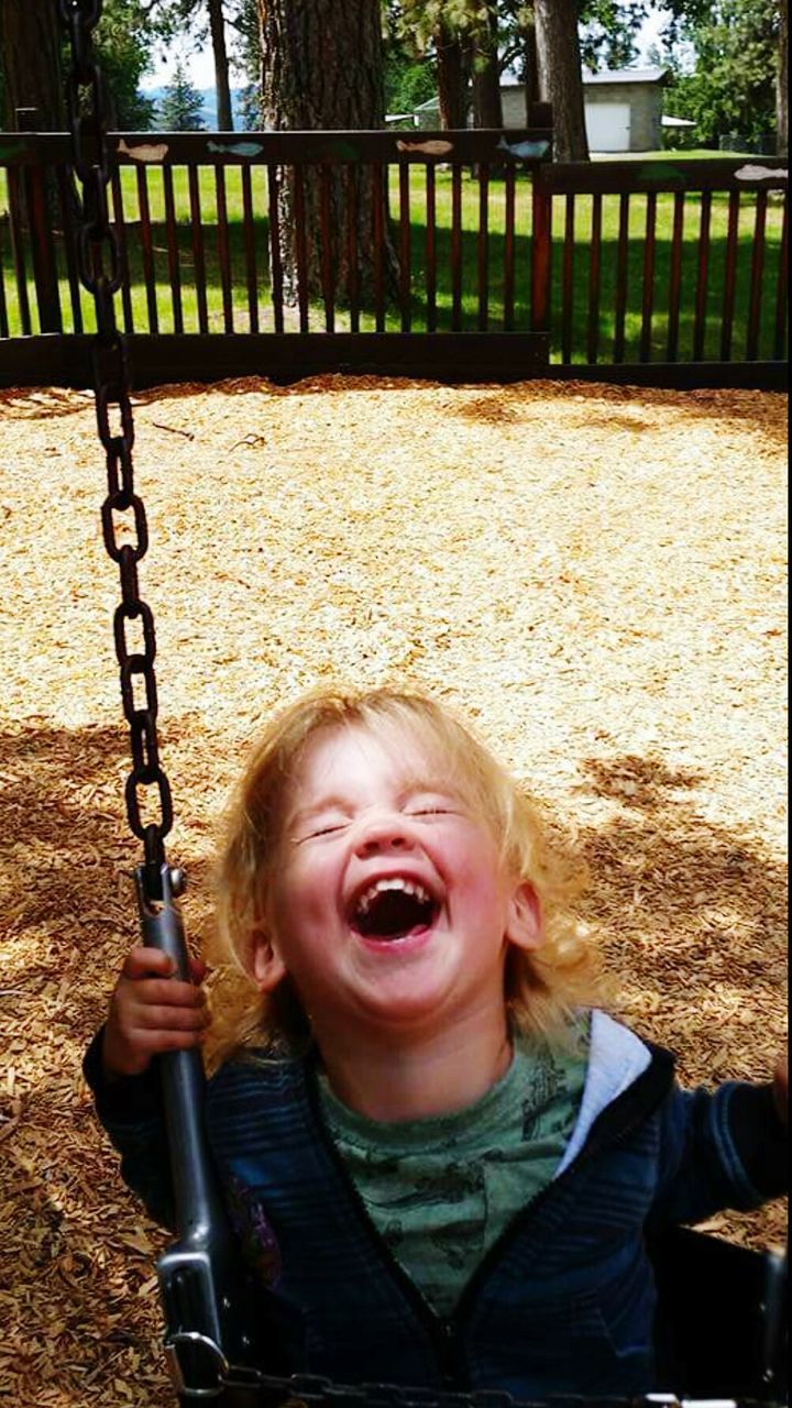 Happy boy on swing