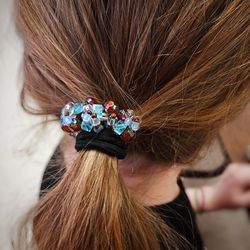 Close-up of woman wearing rubber bands