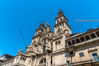Low angle view of main facade of the cathedral of santiago de compostela during renovation works