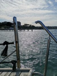 Sea seen through metal railing