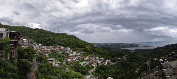 High angle view of townscape against sky