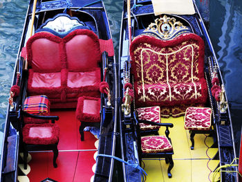 High angle view of gondolas on canal