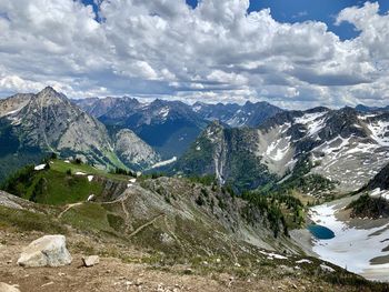 Panoramic view of snowcapped mountains against sky