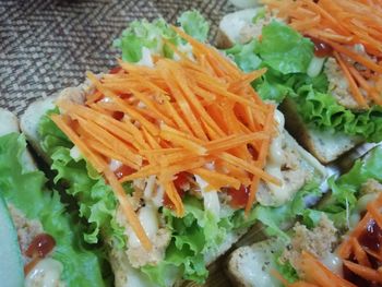 High angle view of food served in plate