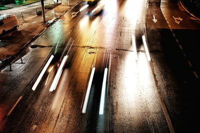 High angle view of illuminated road