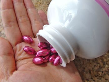 Close-up of hand holding pink flower