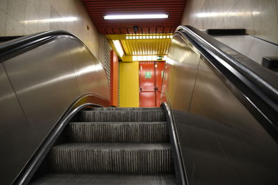 High angle view of escalator in subway