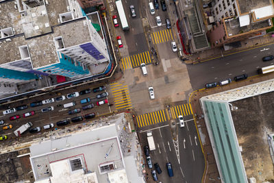 High angle view of street amidst buildings in city