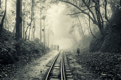 Surface level of railway tracks in foggy weather