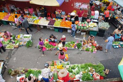 High angle view of people at market stall