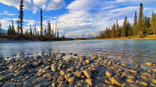 Scenic view of river against sky during winter