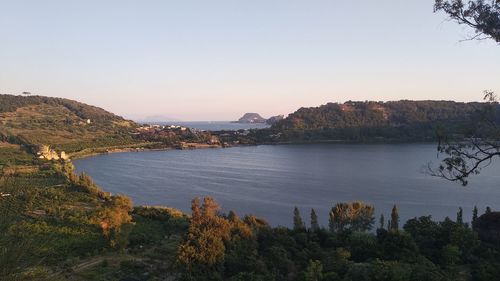 Scenic view of lake against clear sky